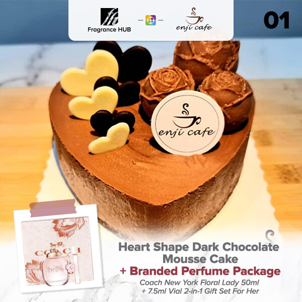 Heart Shape Dark Chocolate Mousse Cake  + Fragrance Hub Branded Perfume (By: Enji Cafe from Melaka)