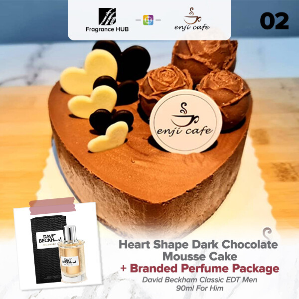 Heart Shape Dark Chocolate Mousse Cake  + Fragrance Hub Branded Perfume (By: Enji Cafe from Melaka)