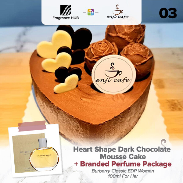 Heart Shape Dark Chocolate Mousse Cake  + Fragrance Hub Branded Perfume (By: Enji Cafe from Melaka)