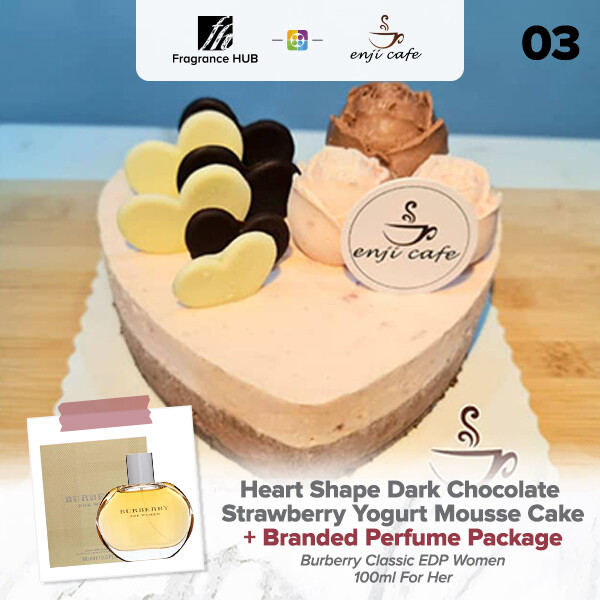 Heart Shape Dark Chocolate Strawberry Yogurt Mousse Cake  + Fragrance Hub Branded Perfume (By: Enji Cafe from Melaka)