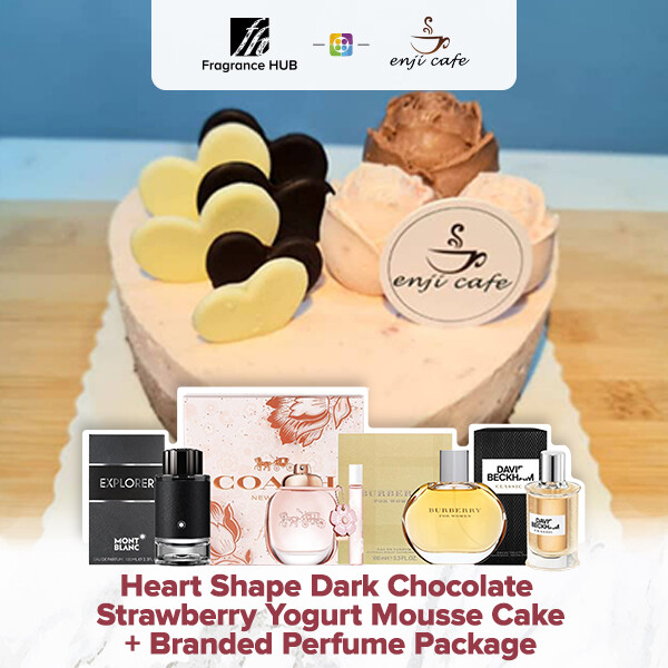 Heart Shape Dark Chocolate Strawberry Yogurt Mousse Cake  + Fragrance Hub Branded Perfume (By: Enji Cafe from Melaka)