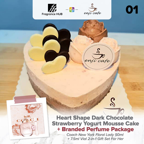 Heart Shape Dark Chocolate Strawberry Yogurt Mousse Cake  + Fragrance Hub Branded Perfume (By: Enji Cafe from Melaka)