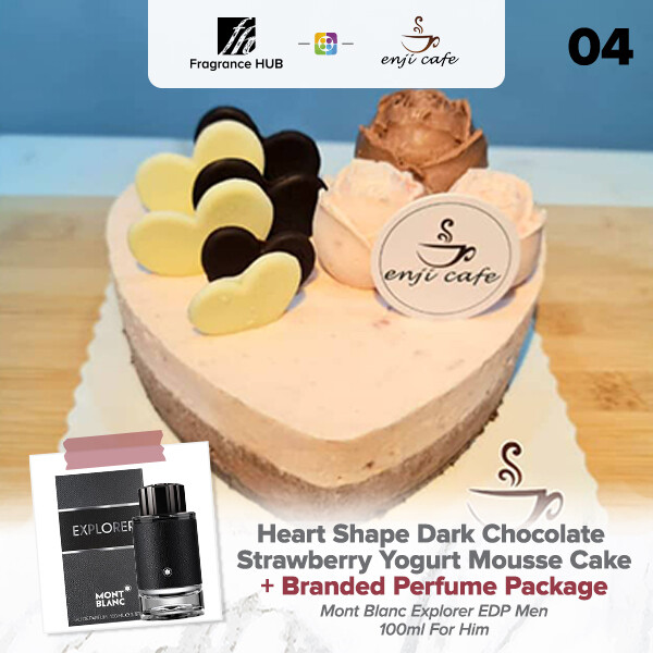 Heart Shape Dark Chocolate Strawberry Yogurt Mousse Cake  + Fragrance Hub Branded Perfume (By: Enji Cafe from Melaka)