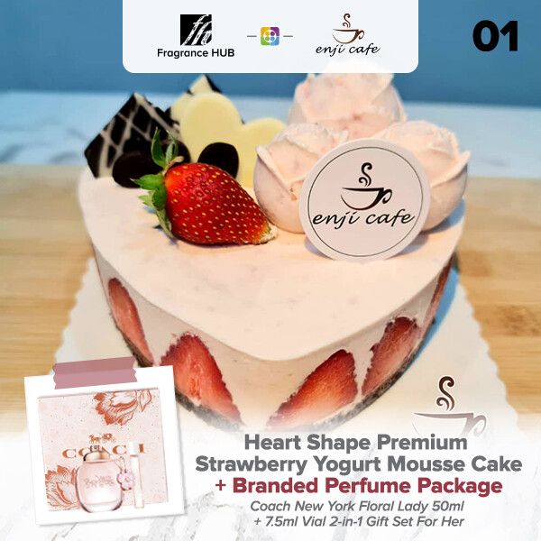 Heart Shape Premium Strawberry Yogurt Mousse Cake  + Fragrance Hub Branded Perfume (By: Enji Cafe from Melaka)