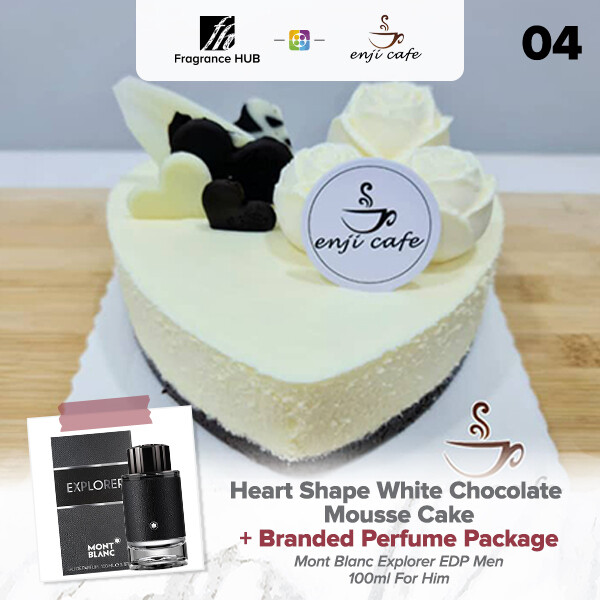 Heart Shape White Chocolate Mousse Cake  + Fragrance Hub Branded Perfume (By: Enji Cafe from Melaka)