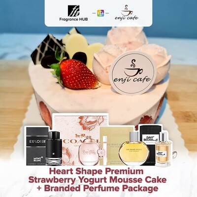 Heart Shape Premium Strawberry Yogurt Mousse Cake  + Fragrance Hub Branded Perfume (By: Enji Cafe from Melaka)