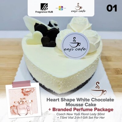 Heart Shape White Chocolate Mousse Cake  + Fragrance Hub Branded Perfume (By: Enji Cafe from Melaka)