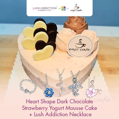 Heart Shape Dark Chocolate Strawberry Yogurt Mousse Cake + Lush Addiction Necklace (By: Enji Cafe from Melaka)