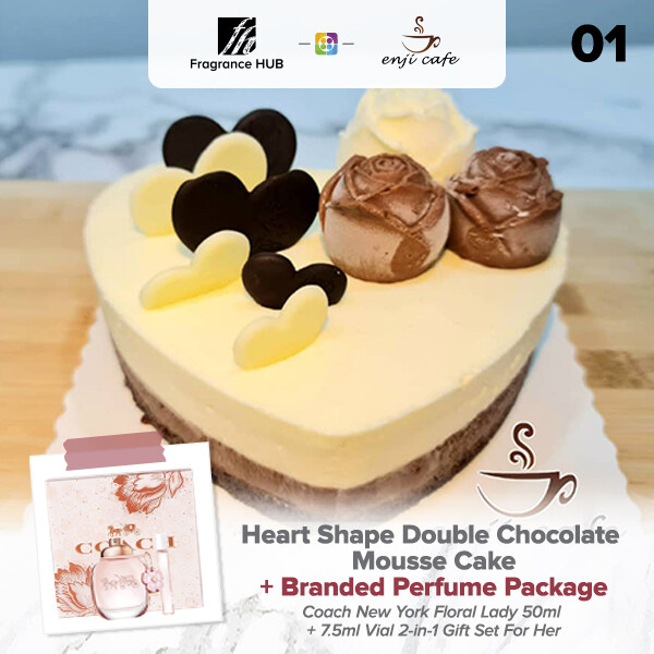 Heart Shape Double Chocolate Mousse Cake  + Fragrance Hub Branded Perfume (By: Enji Cafe from Melaka)