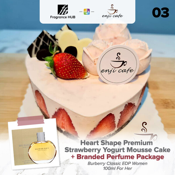 Heart Shape Premium Strawberry Yogurt Mousse Cake  + Fragrance Hub Branded Perfume (By: Enji Cafe from Melaka)