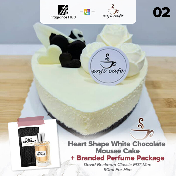 Heart Shape White Chocolate Mousse Cake  + Fragrance Hub Branded Perfume (By: Enji Cafe from Melaka)