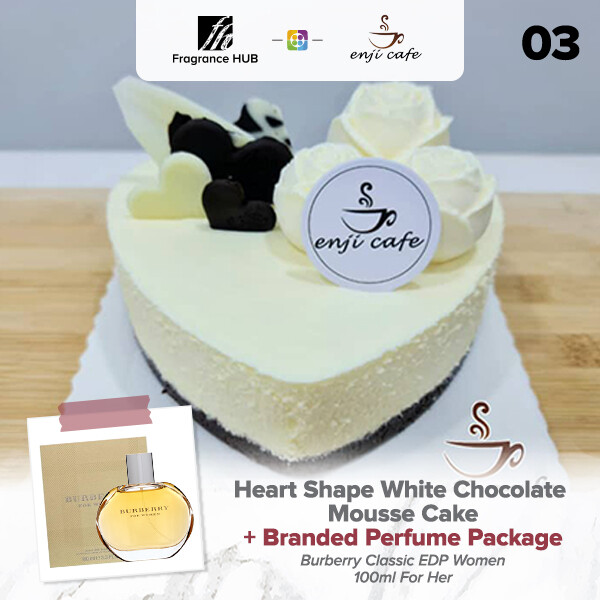 Heart Shape White Chocolate Mousse Cake  + Fragrance Hub Branded Perfume (By: Enji Cafe from Melaka)