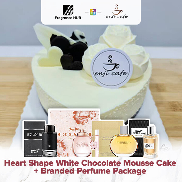 Heart Shape White Chocolate Mousse Cake  + Fragrance Hub Branded Perfume (By: Enji Cafe from Melaka)