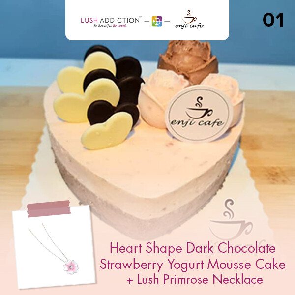 Heart Shape Dark Chocolate Strawberry Yogurt Mousse Cake + Lush Addiction Necklace (By: Enji Cafe from Melaka)