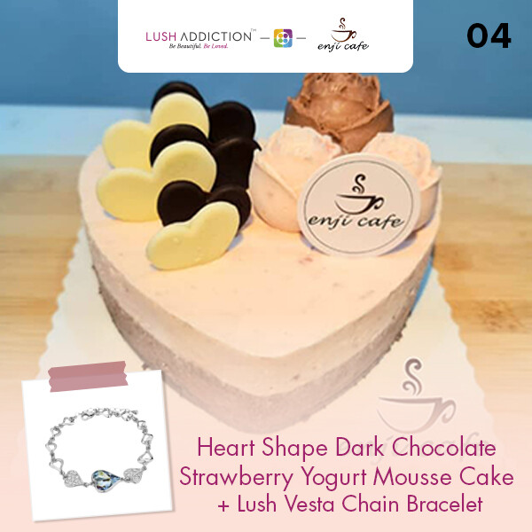 Heart Shape Dark Chocolate Strawberry Yogurt Mousse Cake + Lush Addiction Necklace (By: Enji Cafe from Melaka)