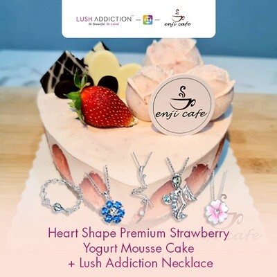 Heart Shape Premium Strawberry Yogurt Mousse Cake + Lush Addiction Necklace (By: Enji Cafe from Melaka)