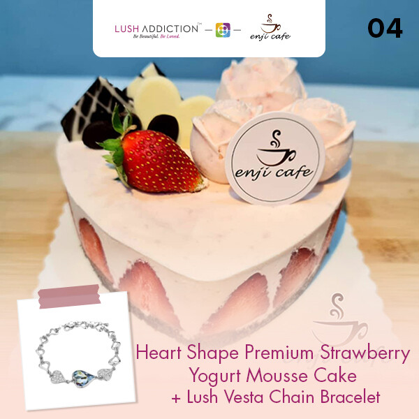 Heart Shape Premium Strawberry Yogurt Mousse Cake + Lush Addiction Necklace (By: Enji Cafe from Melaka)