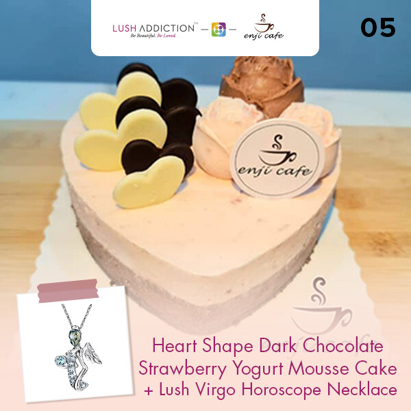 Heart Shape Dark Chocolate Strawberry Yogurt Mousse Cake + Lush Addiction Necklace (By: Enji Cafe from Melaka)