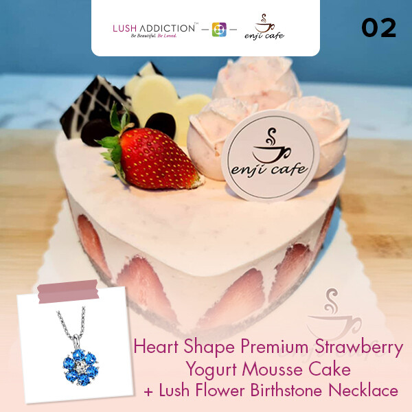 Heart Shape Premium Strawberry Yogurt Mousse Cake + Lush Addiction Necklace (By: Enji Cafe from Melaka)