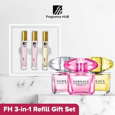 Versace FH 3-in-1 10ml Lady Refill Set (Bright Crystal + Bright Crystal Absolu + Bright Crystal Yellow Diamond)