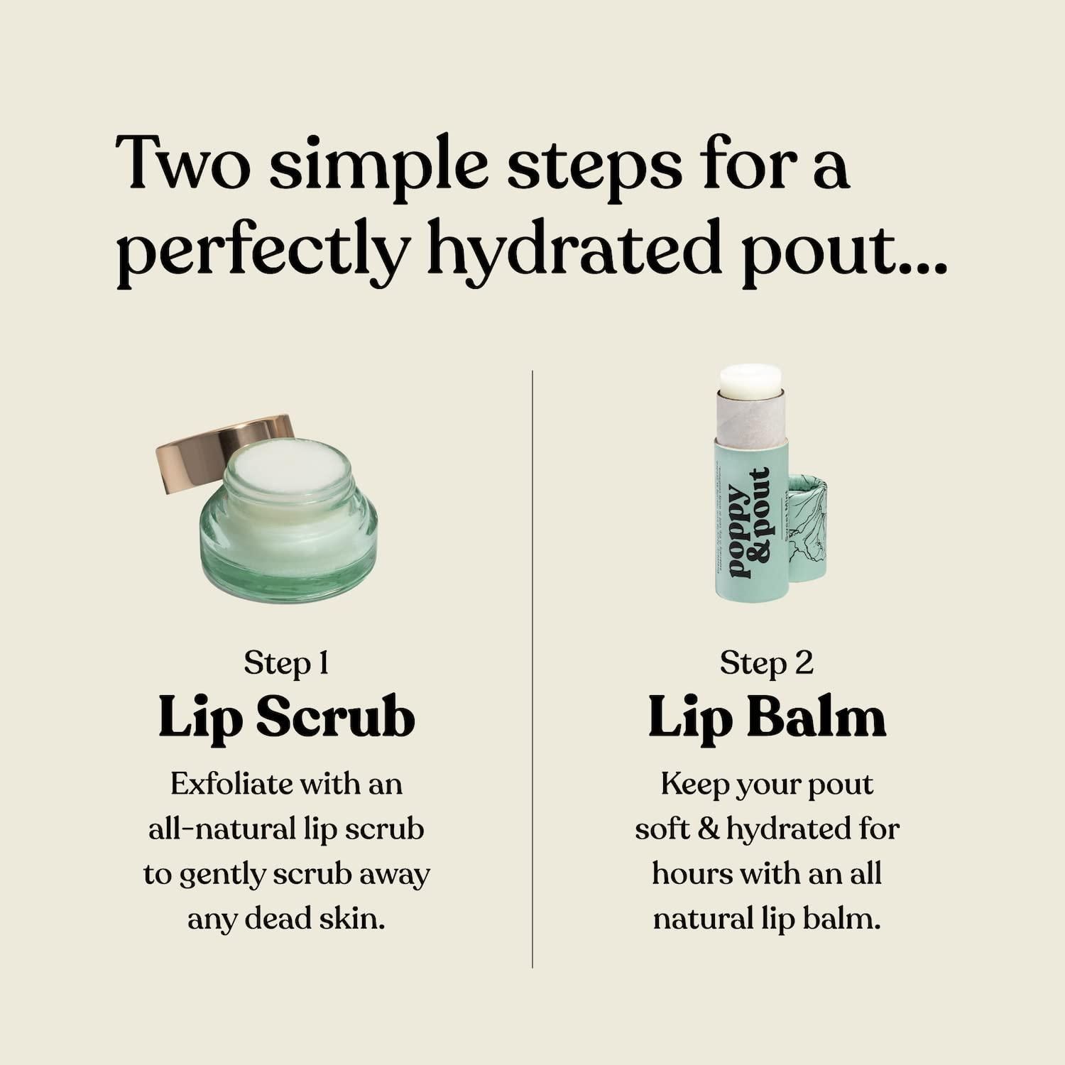 Poppy &amp; Pout Lip Care Set | Lip Balm &amp; Scrub | Sustainable Cardboard Tubes &amp; Glass Jars, All Natural, Beeswax, Coconut Oil, Cruelty Free