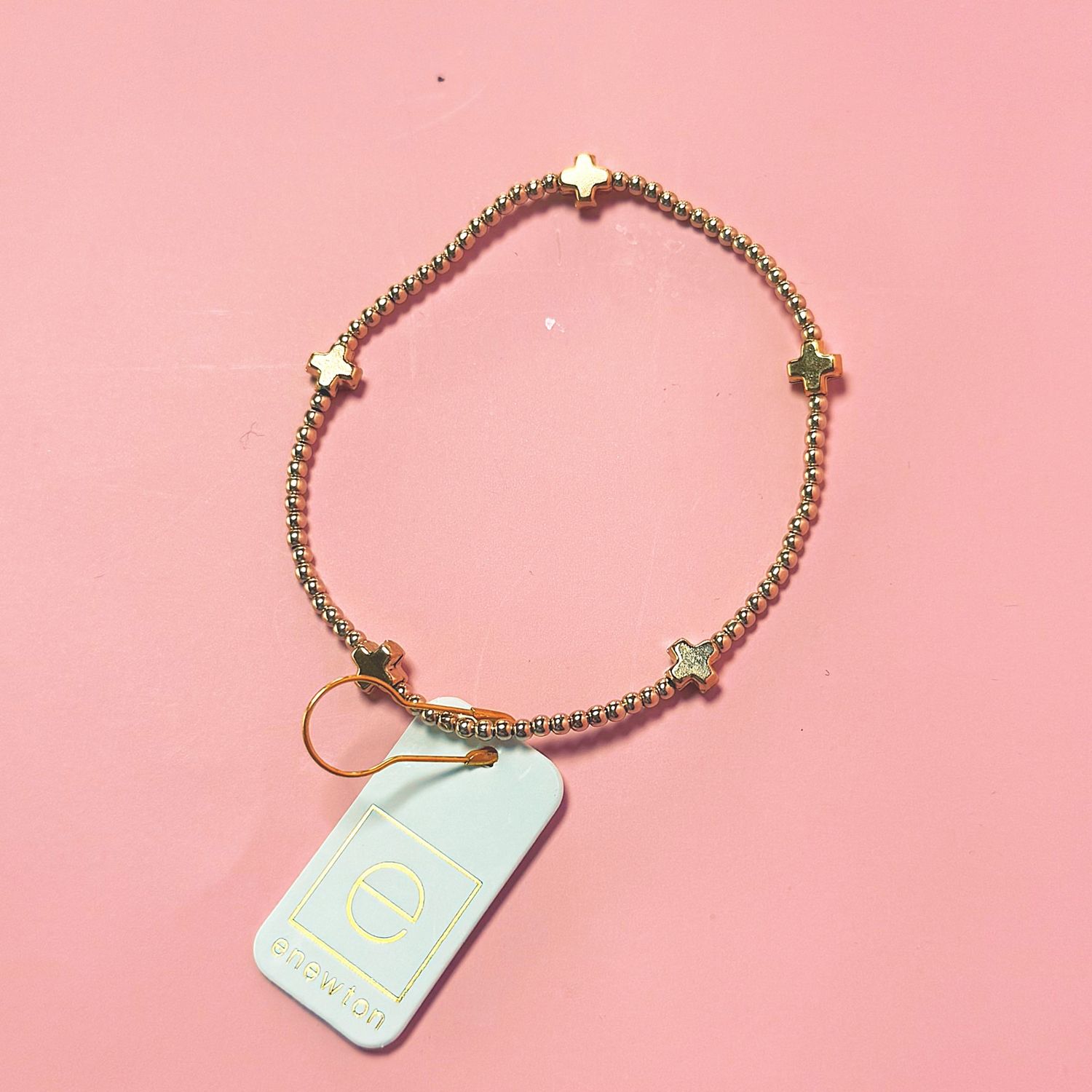 Signature cross small gold pattern 2mm bead bracelet