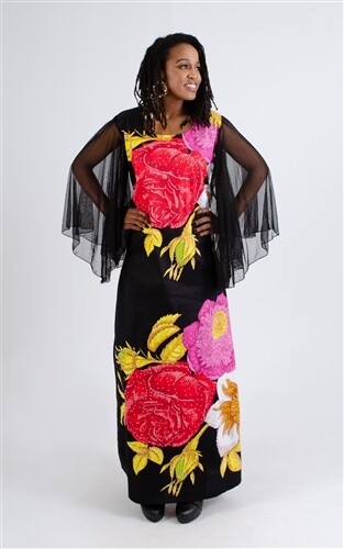 Embellished Tulle Sleeve Floral Dress