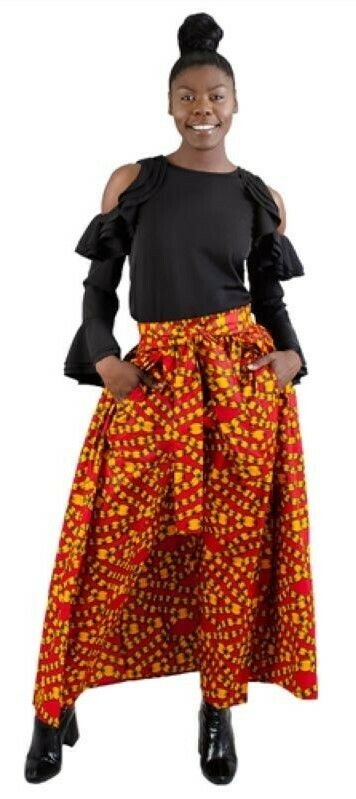 Authentic African Print Pant, Color: Red-Orange Print, Size: OSFM