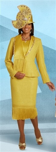 Donna Vinci 5680 Lace and Fringe Trim 3pc Suit