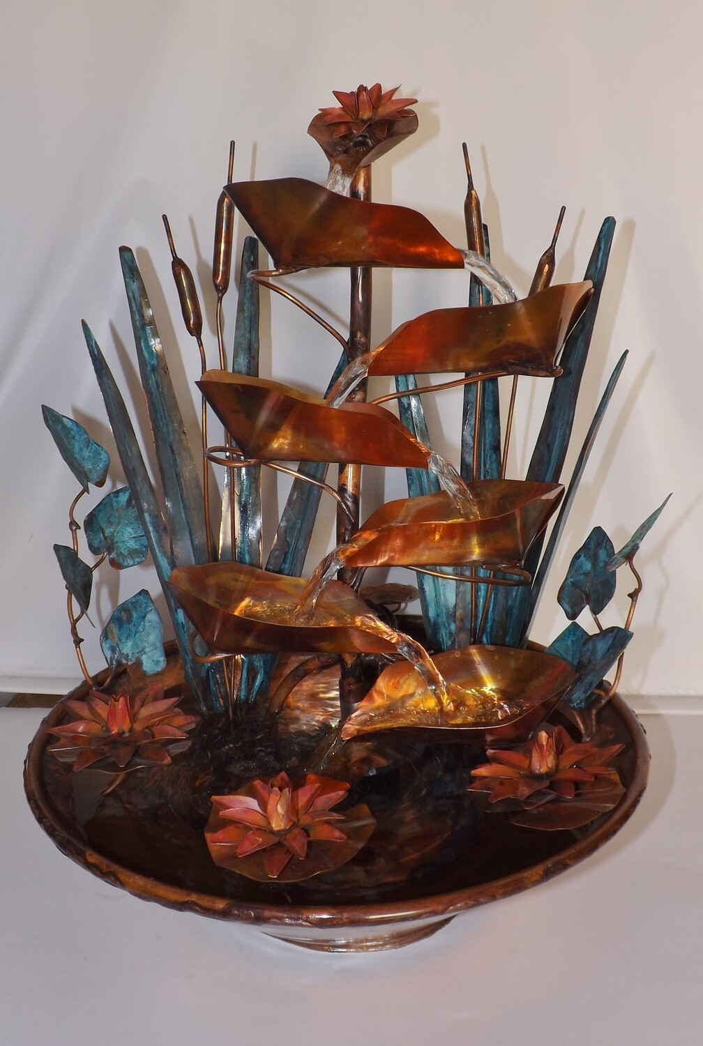 Cattail Garden w/ Dragonflies, Water Lilies, Copper Table Water Fountain (available by order and not in-stock, please see details for shipping/inventory)