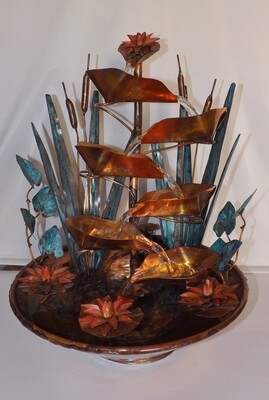 Cattail Garden w/ Dragonflies, Water Lilies, Copper Table Water Fountain (available by order, please see details for shipping/inventory)