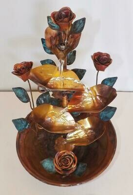 Roses Copper Water Table Fountain, with 4 blooming roses and leaves (available by order, please see details for shipping/inventory)