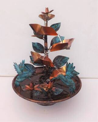 Copper Hummingbirds and Flowers, Copper Water Table Fountain, small size (available by order, please see details for shipping/inventory)
