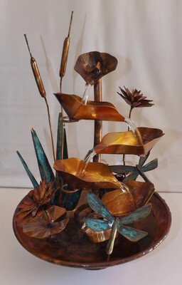 Lotus, Water Lilies, Cattails, Dragonflies, Copper Water Fountain (available by order, please see details for shipping/inventory) Lotus, Water Lilies, Cattails, Dragonflies, Copper Water Fountain (available by order, please see details for shipping/inventory)