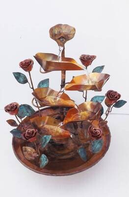 Copper Roses Water Fountain and Leaves, Tabletop, medium size (available/created by order, please see details for shipping/inventory)