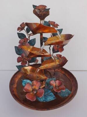 Copper Water Fountain, Dogwood Flowers and Leaves, Medium Tabletop Size (available by order, please see details for shipping/inventory)