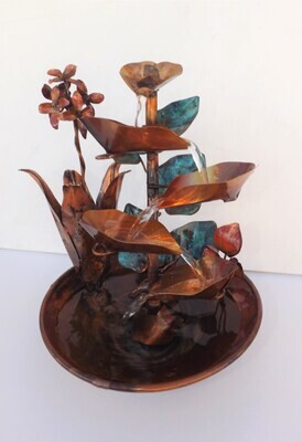 Copper Fountains, Desert Agave Flowers Cactus Plant, Small Size Water Tabletop Fountain (available/created by order, please see details for shipping/inventory)