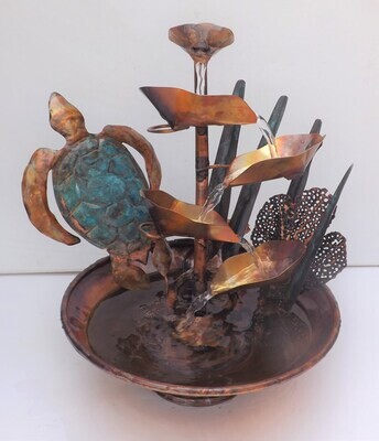 Sea Turtle, Kelp and Coral Reef Small Copper Water Table Fountain (available/created by order, please see details for shipping/inventory)