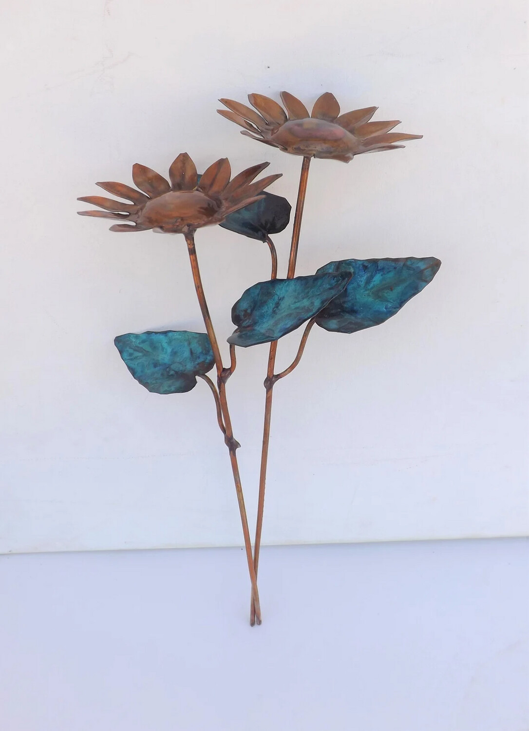 Copper Sunflower Set of Single Stem Decorative Flower Sculptures (available by order, please see details for shipping/inventory)