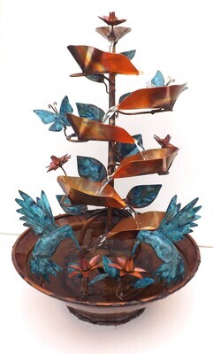 Copper Hummingbirds and Butterflies Fountain, Tabletop, Lg. size (available/created by order, please see details for shipping/inventory)
