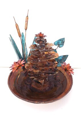 Copper Fountains, Water lily Flowers and Lily Pad Waterfall with Cattails and Ivy Leaves (available/created by order, please see details for shipping/inventory) Copper Fountains, Water lily Flowers and Lily Pad Waterfall with Cattails and Ivy Leaves (available/created by order, please see details for shipping/inventory)