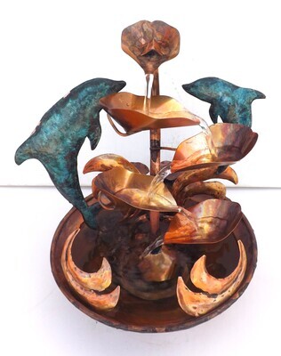Copper Fountain, Dolphins and Waves, tabletop (available/created by order, please see details for shipping/inventory) Copper Fountain, Dolphins and Waves, tabletop (available/created by order, please see details for shipping/inventory)