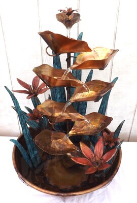 Copper Fountains, Lily Flower Waterfall, Large Floor Stand Size (created by order, please see details for shipping and inventory) Copper Fountains, Lily Flower Waterfall, Large Floor Stand Size (created by order, please see details for shipping and inventory)
