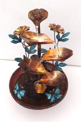Copper Daisies Fountain and Butterflies, extra small tabletop size (Available/Created by order, please see item details for shipping/inventory)