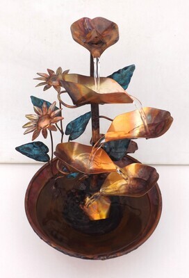 Copper Sun Flowers Water Fountain, tabletop, extra small size (Available/Created by order, please see item details for shipping/inventory)