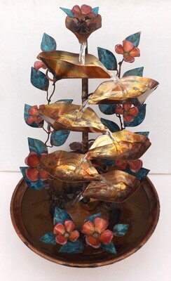 Copper Fountain, Dogwood Flowers and Leaves, Large Tabletop Waterfall (available/created by order, please see details for shipping/inventory)