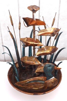 Copper Fountain, Mallard Duck and Cattails in Pond (available/created by order, please see details for shipping/inventory)