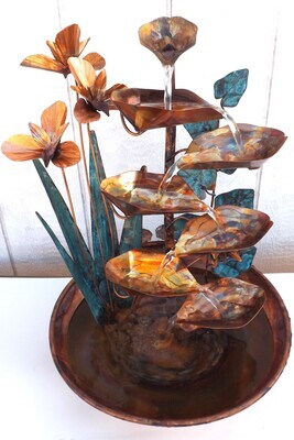 Copper Iris Flowers, Water Lily and Ivy Leaf Vine, Large Table Size Fountain (available/created by order, please see details for shipping/inventory)