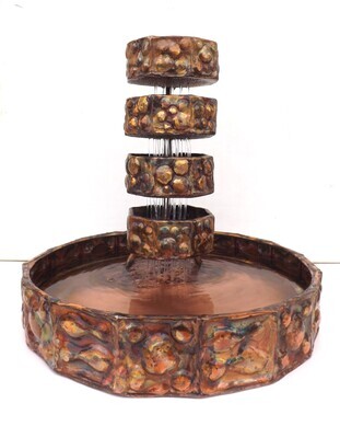 Copper Fountain, Circles Sculpture Rain Cascade Waterfall, Hand Hammered Texture (available/created by order, please see details for shipping/inventory)