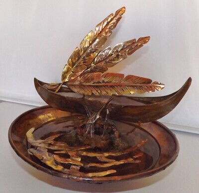 Copper Water Fountain Sculpture, Native American Canoe with Hawk Feathers (available/created by order, please see details for shipping/inventory)